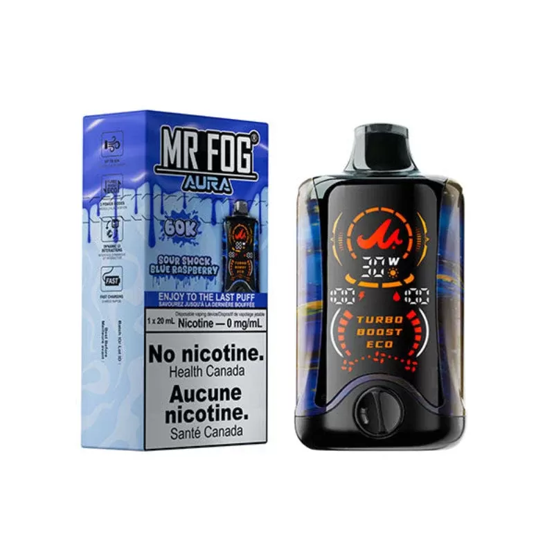 Mr Fog Aura 60K Disposable Vape Nicotine Free – Sour Shock Blue Raspberry