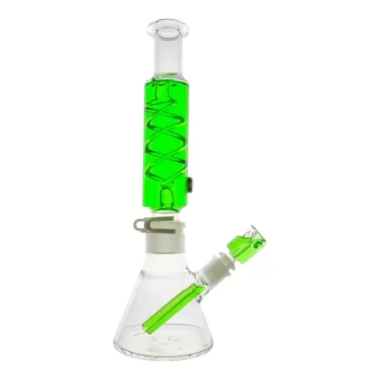 Colored Coil Chiller Beaker Bong – 14in - Color#Green>Red>Blue (E4007D)
