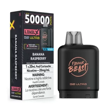 Flavour Beast Level X G2 Ultra Pod – 50k Puffs – Banana Raspberry Iced