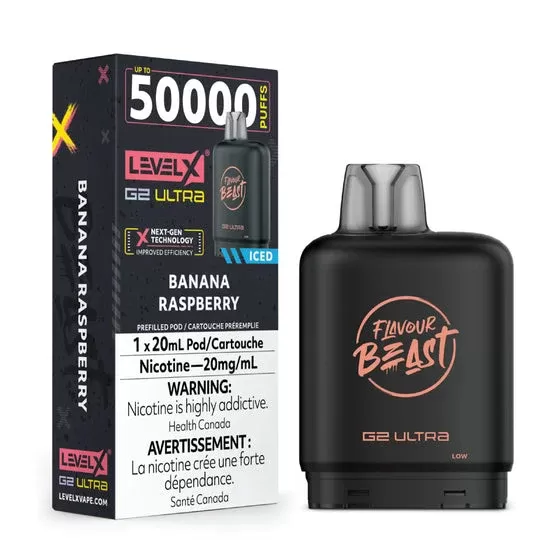 Flavour Beast Level X G2 Ultra Pod – 50k Puffs – Banana Raspberry Iced