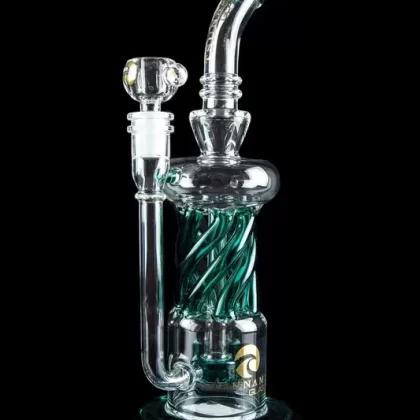 Tsunami “Twist” Shower Head Twist Perc Recycler - Color#Green>Blue>Amber (4FC7DE)