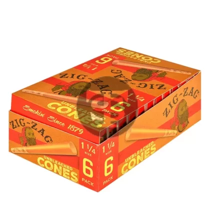 Zig Zag Paper Cones Unbleached 1 1/4 Pack of 6 - Vape Store