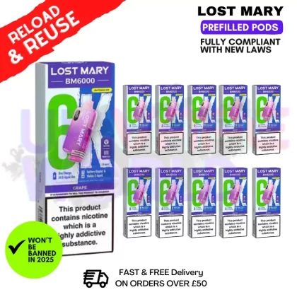 Grape Lost Mary BM6000 Replacement Pods BOX OF 10