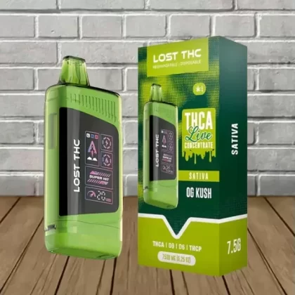 Lost THC THCa Live Concentrate V3 Disposable Vape 7.5g - strain#OG Kush (Sativa) DISPOSABLE>Blue Slushie (Indica) DISPOSABLE>Apples & Bananas (Indica) DISPOSABLE>Watermelon Gelato (Hybrid) D (E63D22)