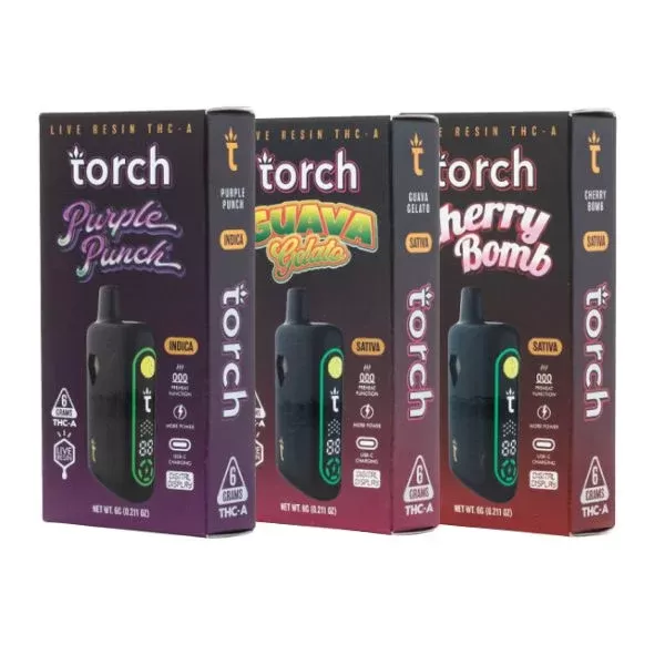Torch Pulse THCA Live Resin Disposable | 6g - Size#6 Gram~Flavor#Cherry Bomb (Sativa)>Guava Gelato (Sativa)>Purple Punch (Indica)>Mango Sunrise (Hybrid) (41576C)