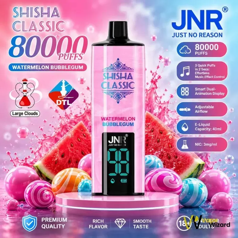 JNR Shisha Classic 80000 Puffs Disposable Vape 3mg in the UAE - Baghdadi, Bubblegum; 10PCS-1BOX, 1PCS-1PACK (250919) - Image 2