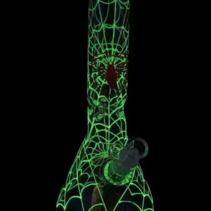 Glowing Spiderweb Beaker Bong - Ejuicewarehouse