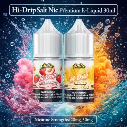 Hi-Drip Salt Nic Premium E-Liquid 30ml - White Peach Strawberry ICED / 20mg - Vapeciga