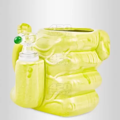 Large Fist Mug Painted Ceramic Pipe | 4.5in Tall – 14mm Bowl – Green - Vape Store