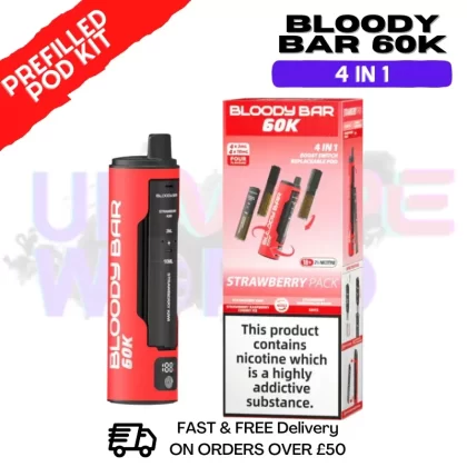 Strawberry Pack Bloody Bar 60k Prefilled 4 In 1 Pod Vape Kit