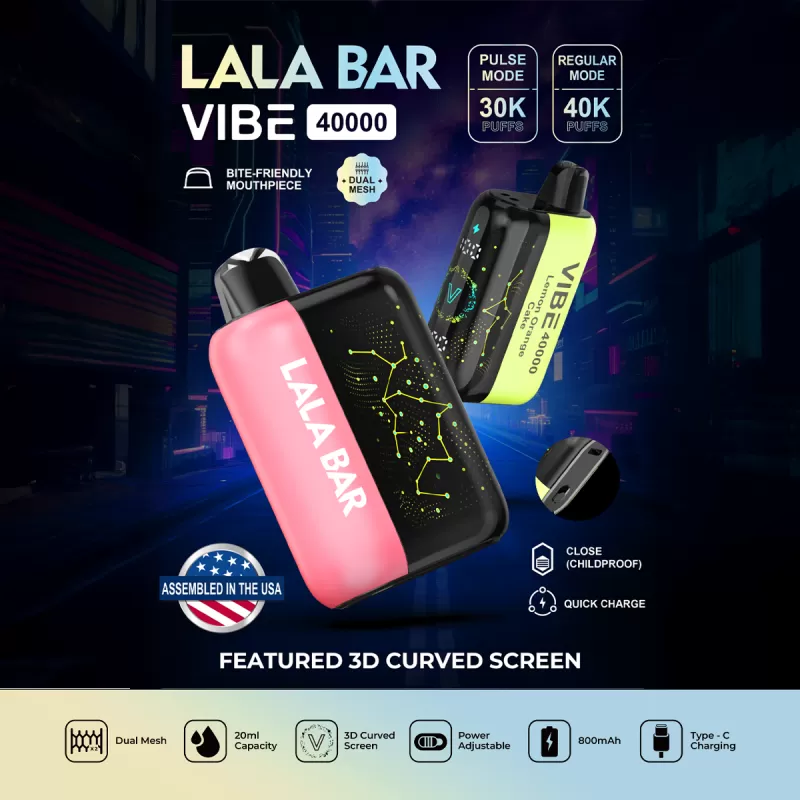 Assembled in USA | LALA BAR Vibe 40K Puff Disposable Device - TEXAS COMPLIANT VERSION - Dallas Blue Rancher