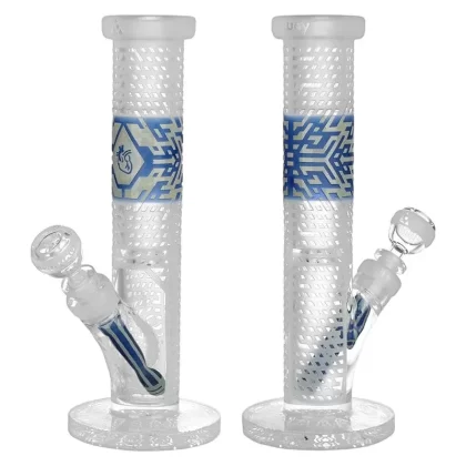 Milkyway Crystallized Glass Straight Tube Water Pipe – 12″ / 14mm F / Dark Blue and Silver Frit