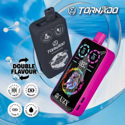 UZY TORNADO 30000 – 30K Puffs Adjustable Airflow Control Double Flavors Disposable Vape - 30000 puffs; Vape Product, Vape Product; blue Razz lemonade & watermelon bubblegum, Blueberry Ice &