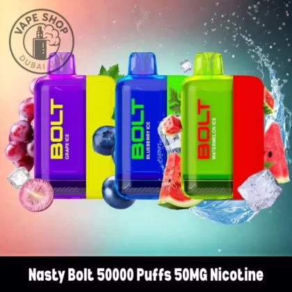 Nasty Bolt 50000 Puffs 50MG Nicotine Disposable Vape - Apple Ice, Berry Grape; Vape Product, BOX OF 10 PCS