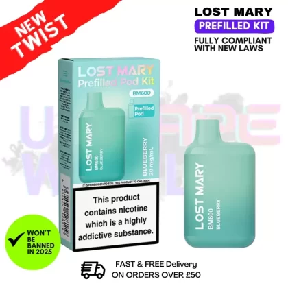 Blueberry Lost Mary BM600 Prefilled Pod Kit - Pack Of#1 X BM600 Prefilled Pod Kits>2 X BM600 Prefilled Pod Kits>5 X BM600 Prefilled Pod Kits>10 X BM600 Prefilled Pod Kits