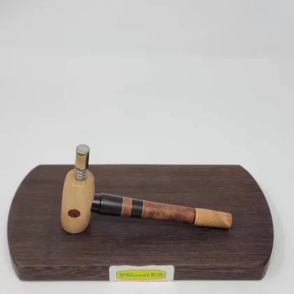 8mm OD Custom Dynavap Stem/Pipe in Elm Burl w/ Blackwood Inlay / Ash Mouthpiece/ Curly Chestnut Pipe & Red Narra Inlay by Aezhenn Wood