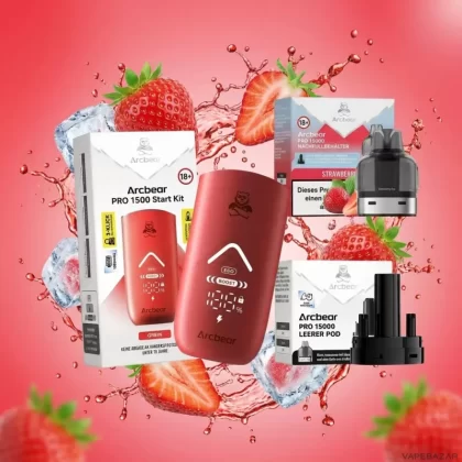 Arcbear Pro 15000 Starterkit – Strawberry Ice 20mg/ml Nikotin - Ice / Erdbeere / 20mg/ml / bis zu 15000 / USB-C / 1000 mAh / 10 ml / Dual-Mesh / ECO 12 W / BOOST 20 W