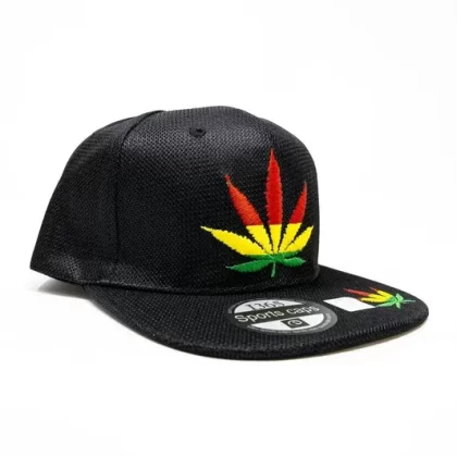 Black Snap Back Rasta Leaf Hat