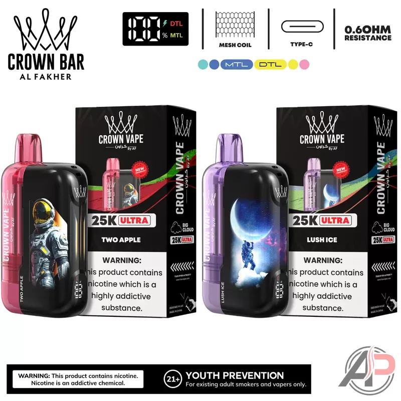 Al Fakher Crown Bar Ultra 25000 Puffs Disposable Vape Device - Blueberry Lemonade, GUM MINT (6E1D37)