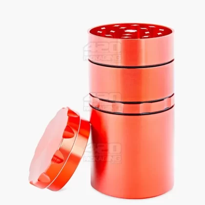 Multi Compartment Metal Grinder w/ Catcher | 5 Piece – 50mm – Red - Vape Store