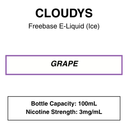 Grape – Cloudys Premium E- Liquid Nic Freebase – 100mL - Vape Product; Vape Product