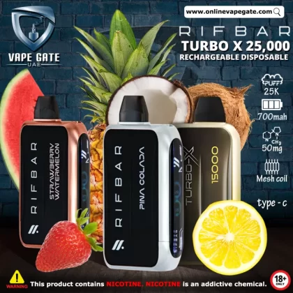 Rifbar Turbo X Rechargeable Disposable Vape (25,000 Puffs) - 50 mg / Alaskan Mint