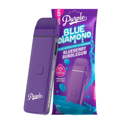 Purple Organics Blue Diamond Disposable THCA – 6 Grams - flavor#Blueberry Bubblegum (Hybrid)>Razzberry Nerdz (Hybrid)>Alaskan Thunderf*ck (Sativa)>Strawberry Faygo (Sativa)>Truffle Sundae (I (37BAC8)