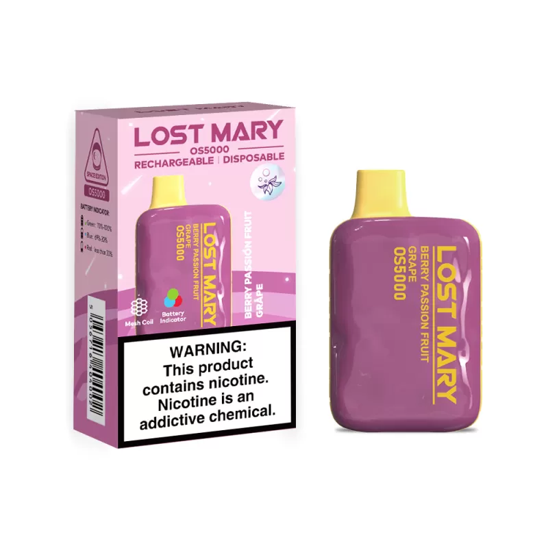 Lost Mary OS5000 Rechargeable Disposable Vape - Strawberry Mango - Image 2