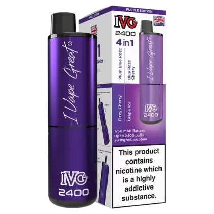IVG 2400 Rechargeable Vape Purple Edition - Strength#20mg (0FE9D8)