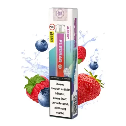 Flerbar – Alberry - Flerbar / 550 mAh / Propylenglykol / pflanzliches Glycerin / Aromastoffe / Nikotin / 1-Ethylpiperidin-3-ol / Nikotin-Benzoat / 20mg/ml / ca. 600