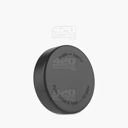 Child Resistant | Smooth Push Down & Turn Plastic Caps w/ Foam Liner | 57mm – Semi Gloss Black – 72 Count