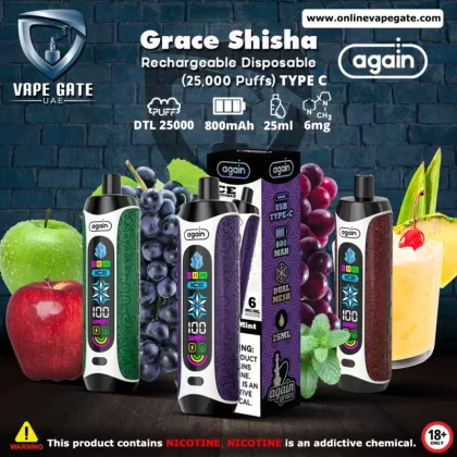 Again Grace Shisha Disposable Rechargeable Vape (25,000 Puffs) - Blueberry / 6 mg