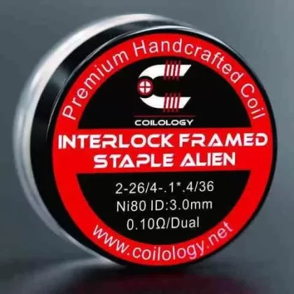 Coilology Hand Crafted Coils Interlock Framed Staple Alien - 2-26/4-.1*.4/36 KA1 ID3.0mm 0.13Ω Dual, 2-26/4-.1*.4/36 Ni80 ID3.0mm 0.10Ω Dual
