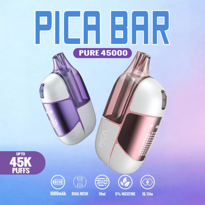 Assembled in USA | PICA BAR “Pure” 45K Puff Disposable Device - 45,000 - Eco-Friendly Pack (Sealed w/o Box) / Hawaii Grape