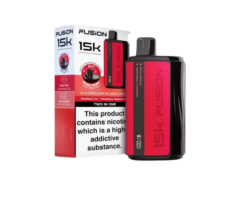 Ivg Fusion 2 in 1 Disposable Vape – Strawberry Ice + Strawberry Watermelon 20mg (15000Puffs)