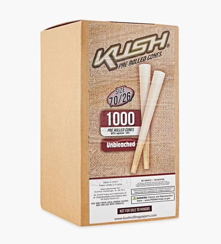 KUSH | Dogwalker Size Unbleached Pre-Rolled Cones w/ Filter Tip | 70mm – Brown Paper – 1000 Count