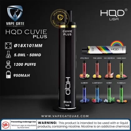 Buy 2 Get 1 Free- HQD Cuvie Plus Disposable1200 Puffs - Black Ice