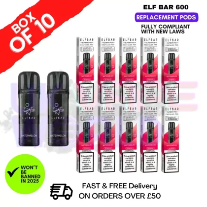 Elf Bar 600 Puff Watermelon Replacement Pods Box of 10