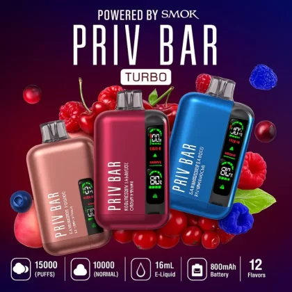 PRIV BAR TURBO 15000 PUFFS DISPOSABLE VAPE - Triple apple, Watermelon Kiwi