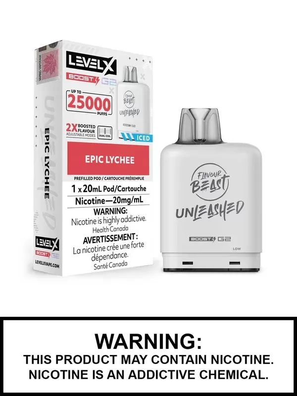 Epic Lychee Iced Flavour Beast Unleashed Level X Boost G2 Pods