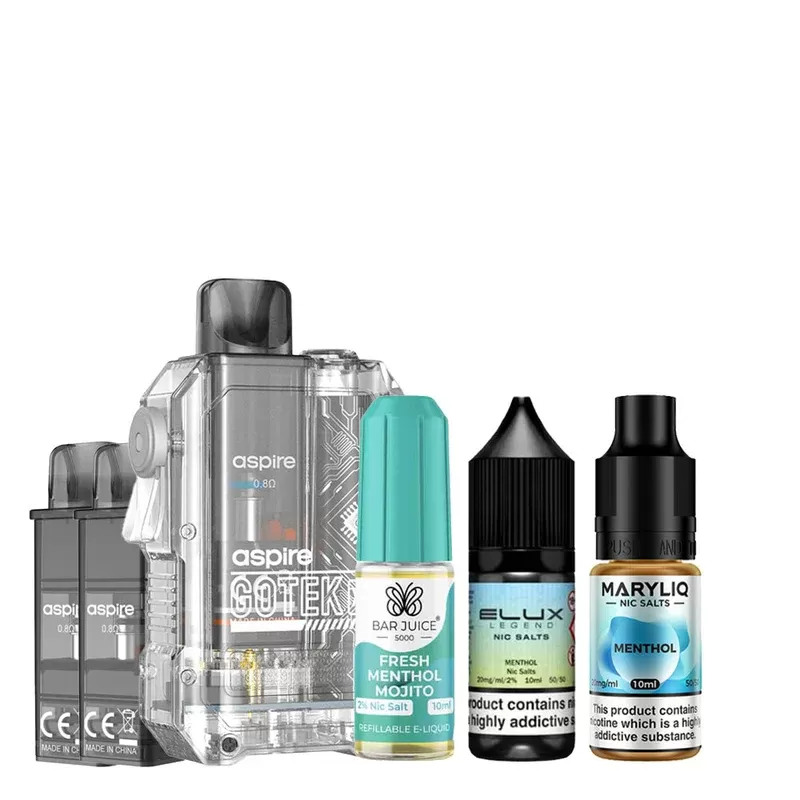 Aspire Gotek X Menthol Bundle - Colour#Translucent Black>Translucent Amber>Translucent Royal Blue>Transparent>Translucent Pink>Translucent Yellow>Translucent Green>Translucent Orange>Translu (4156F2) (4156F2)