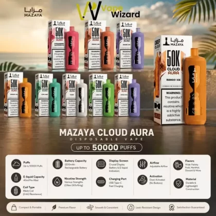 Mazaya Cloud AURA 50000 Puffs Disposable Vape 6mg in the UAE - Vapewizarddxb