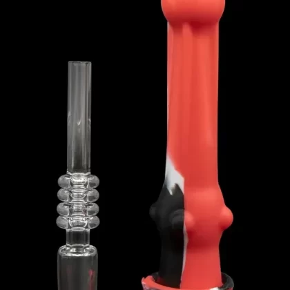 Nectar Collector Dab Vapor Straw with Solid Titanium or Quartz Tip - Color#Red/White/Black with Quartz Tip>Green/Blue/White with Titanium Tip (6A5D30)