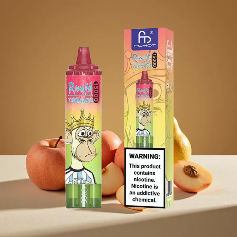 RandM Fumot Tornado 15000 Puffs 25ml Mesh Disposable Vape Apple Peach Pear - Image 2