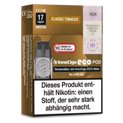 Innocigs Eco Pod – Classic Tobacco – 2er Pack - Innocigs Eco Pod / Tabak / 17mg/ml