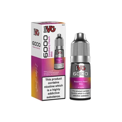 IVG 6000 Raspberry Peach Bliss E Liquid 10ml - Nicotine Strength#20mg>10mg