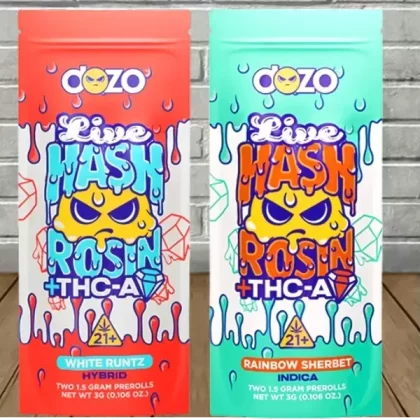 Dozo Live Hash Rosin + THCa Diamond Pre-Rolls 2ct - strain#Blue Dream (Sativa)>Rainbow Sherbert (Indica)>White Runtz (Hybrid)