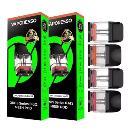 Vaporesso Xros Corex 3.0 Replacement Pod 3ML – 0.4/0.6/0.8 Ohm - 1 PCS, Pack Of 4; 0.4 OHMS, 0.6 OHMS