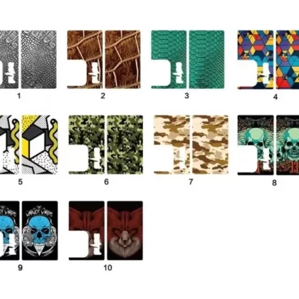 Vandy Vape Pulse BF Mod Stickers - Colour#02 – Leather>03 – Green Snake>04 – Abstract Hexagons>05 – Abstract Shapes>06 – Green Camo>07 – Desert Camo>09 – Vandy Skull>10 – Wolf