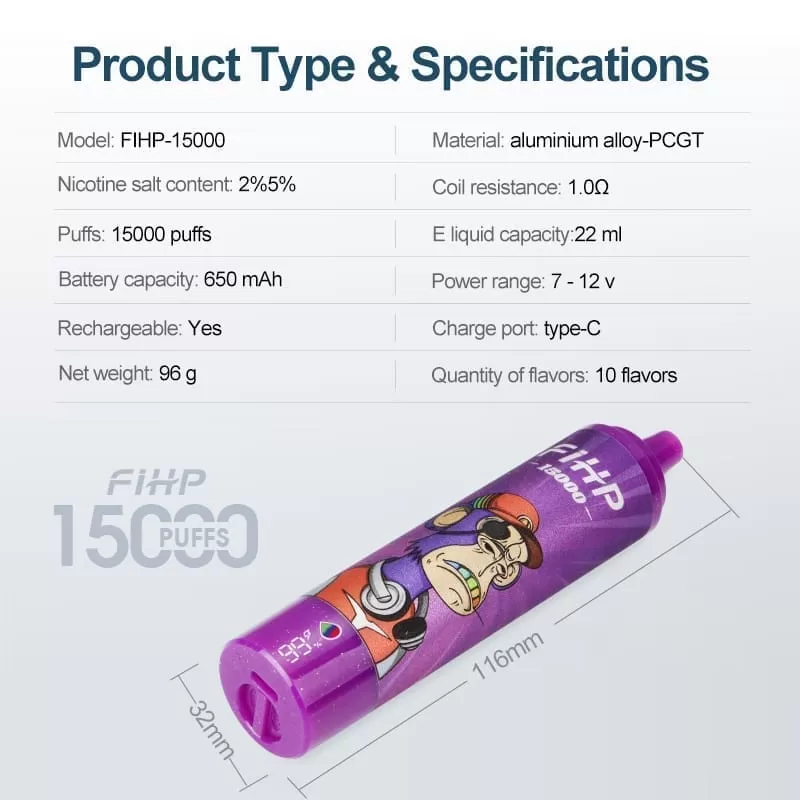FIHP 15000 Puffs | 2%-5% strength, bulk disposable vape - Aiviouvapes - Image 2